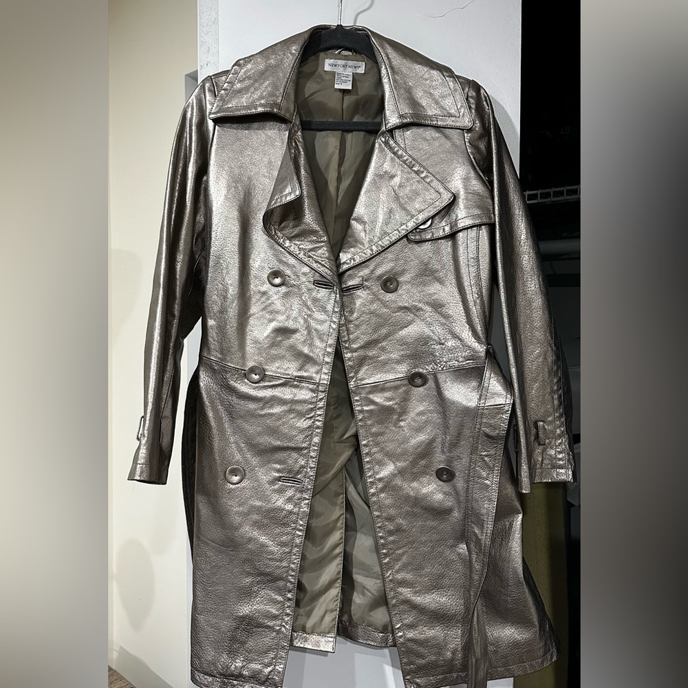 Metallic Leather Trench Coat Jacket by Newport News/ Size S